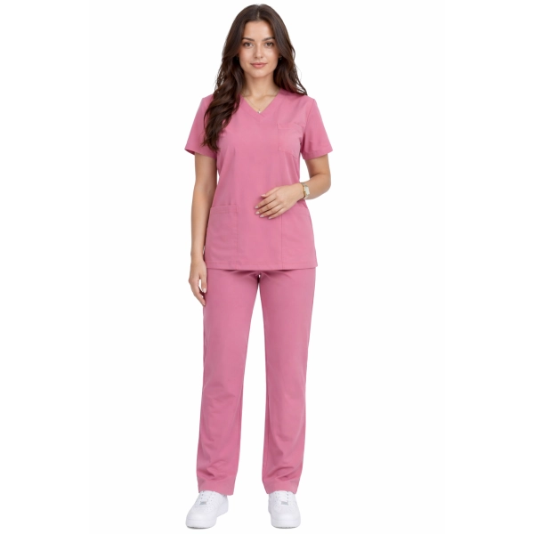 Komplet medyczny damski klasyczny brudny róż casual premium roz. XS